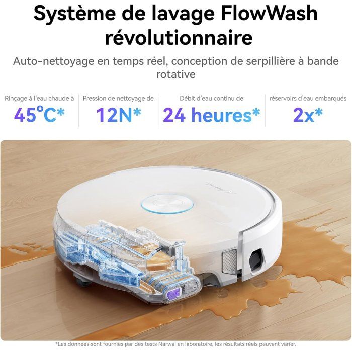 NARWAL FLOW - Aspirateur Robot Laveur avec Station - 22 000 Pa - DualFlow Anti-Enchevetrement Poil Animaux - Systeme Lavage FlowWash