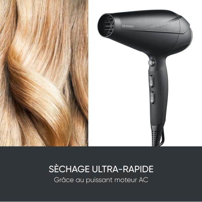 Seche-cheveux ionique - SEVERIN - HT 0167 - Pro - Diffuseur & Concentrateur - 2300 W - 3 niveaux de température - Noir
