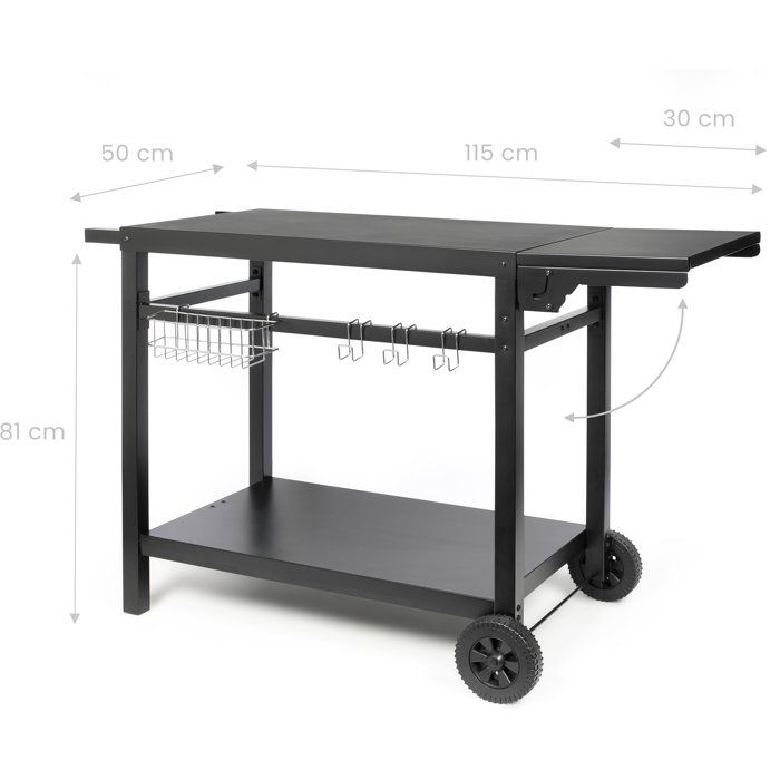 Desserte pour plancha avec tablette rabattable - LIVOO - GS170N - 2 roues crantées Ř15 cm - Plateau supérieur 85 x 50 cm