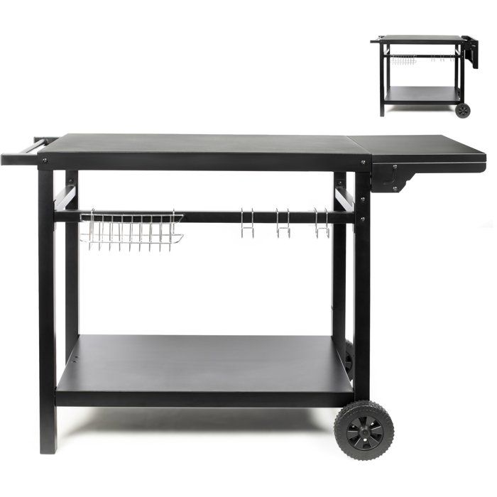 Desserte pour plancha avec tablette rabattable - LIVOO - GS170N - 2 roues crantées Ř15 cm - Plateau supérieur 85 x 50 cm