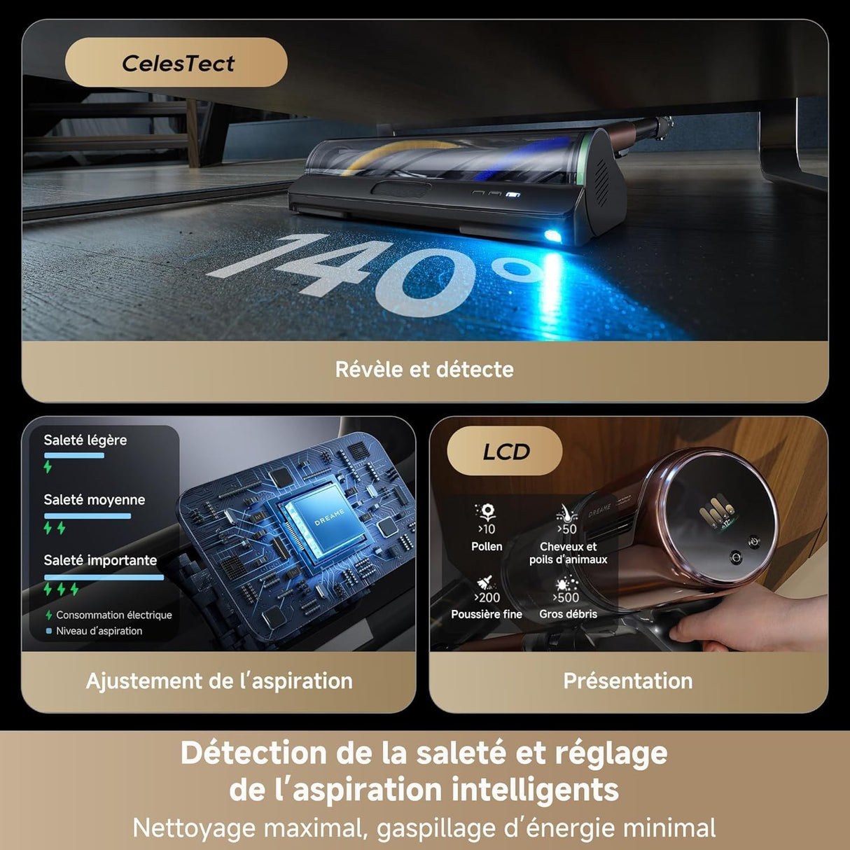 DREAME V30 - Aspirateur Balai sans Fil - Nettoyage des Bords a 0 mm - Puissance 330 AW - Filtration a 99,99%