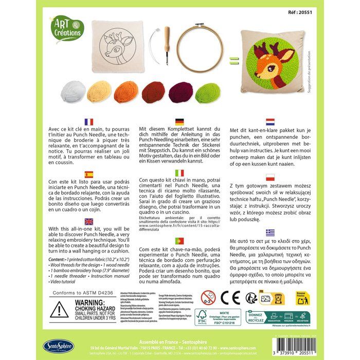 Broderie aiguille magique - SENTOSPHERE - Art & Créations - Punch Needle - Petit Cerf - Initiation au crochet - Des 6 ans