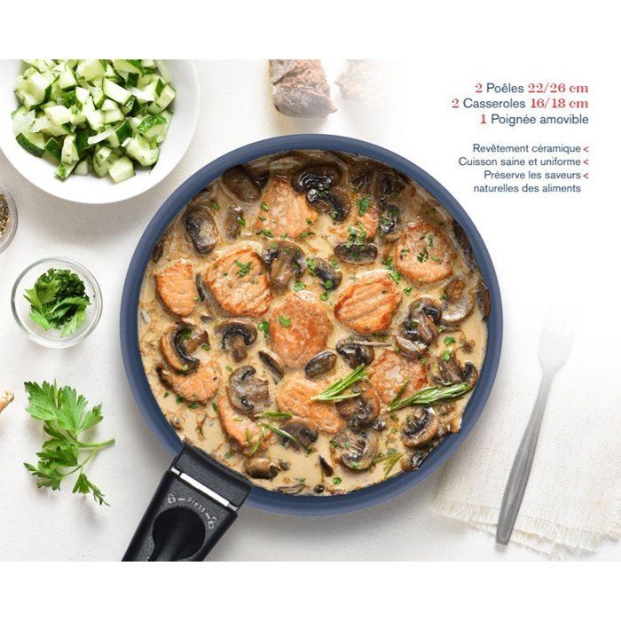 Batterie de cuisine - Tous feux dont induction - ARTHUR MARTIN - AM8896 - Aluminium revetement céramique - 5 pieces - Bleu