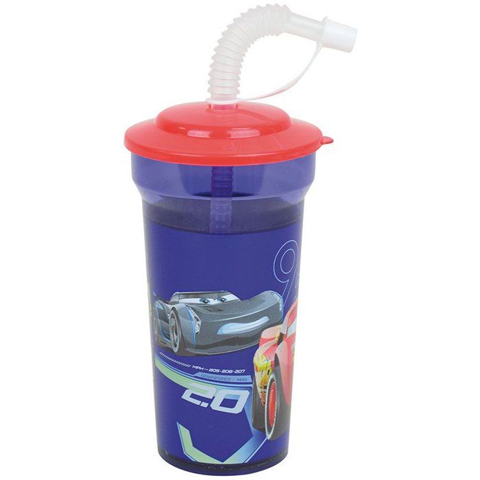 Lot vaisselle - FUN HOUSE - DISNEY CARS - 2 Verres, 2 Assiettes creuses Ř16 cm, 2 lots de couverts, Gobelet paille