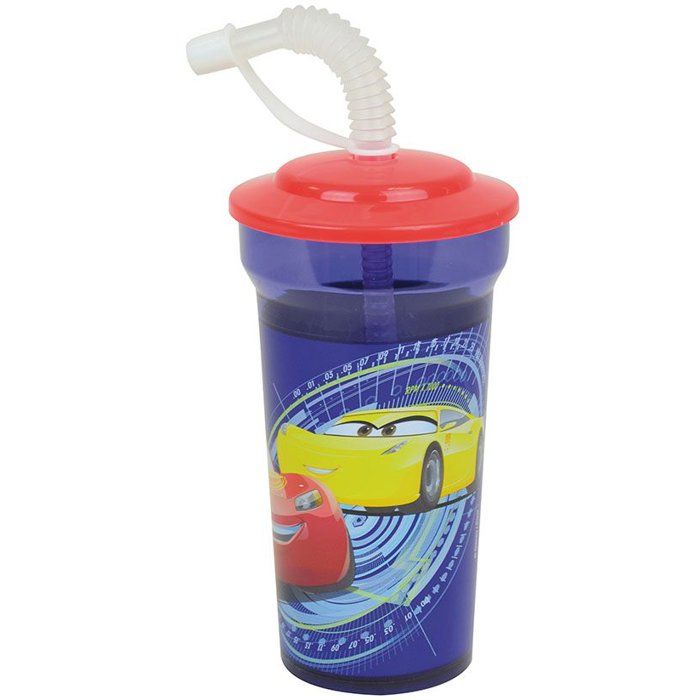 Lot vaisselle - FUN HOUSE - DISNEY CARS - 2 Verres, 2 Assiettes creuses Ř16 cm, 2 lots de couverts, Gobelet paille