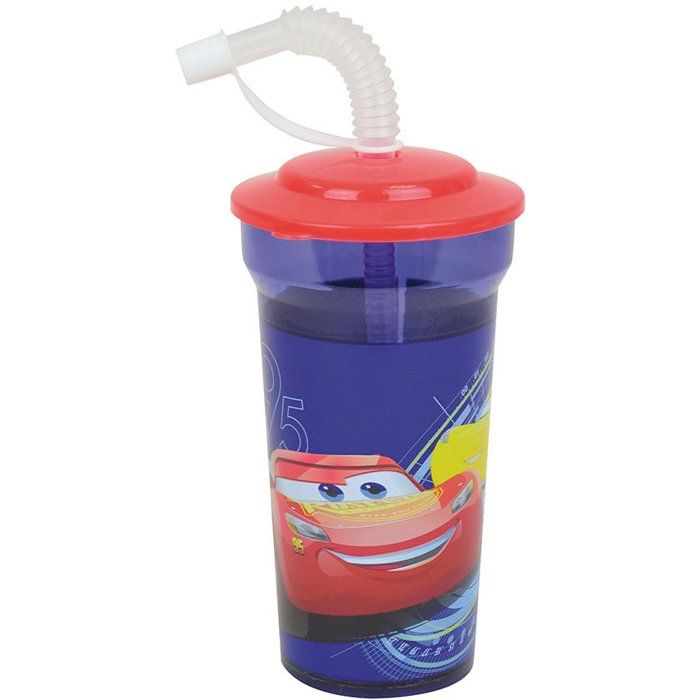 Lot vaisselle - FUN HOUSE - DISNEY CARS - 2 Verres, 2 Assiettes creuses Ř16 cm, 2 lots de couverts, Gobelet paille