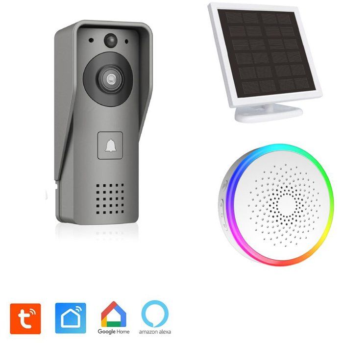 Portier Vidéo - KYF - Wifi - Rechargeable avec panneau solaire - Carillon intérieur et Carte SD 16Go