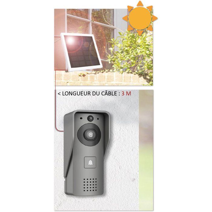 Portier Vidéo - KYF - Wifi - Rechargeable avec panneau solaire - Carillon intérieur et Carte SD 16Go