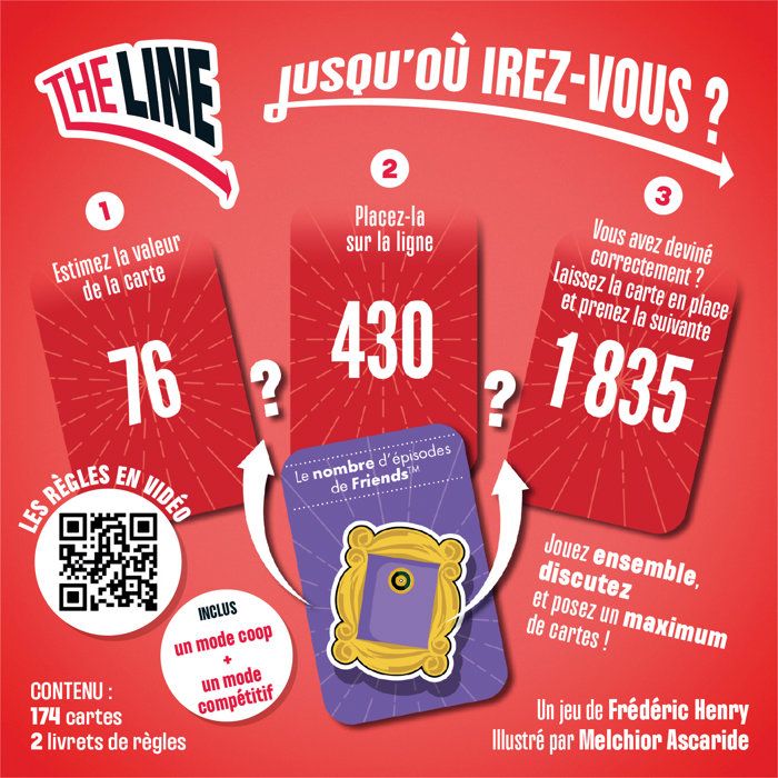 Jeu de société - ASMODEE - The Line Rouge - Jeu de devinettes moderne - Format portable - 174 cartes