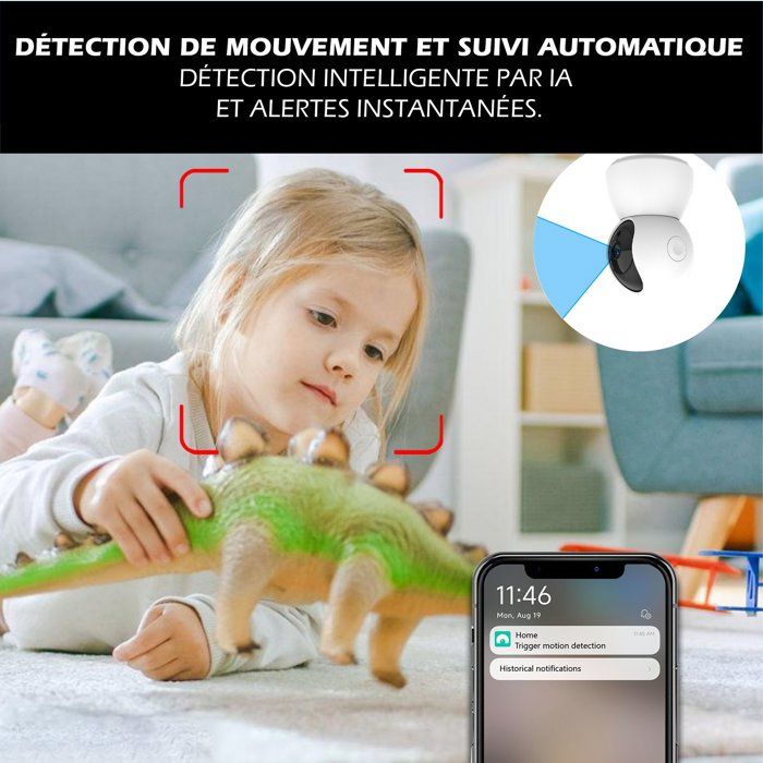 Caméra intérieure filaire - KYF - Rotative - Full HD - 4MP Motorisée P/T - Sirene intégrée