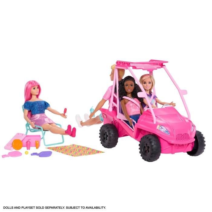 Coffret Buggy Détective Barbie - 4 poupées - Accessoires plage - Rose vif - MATTEL JFV68