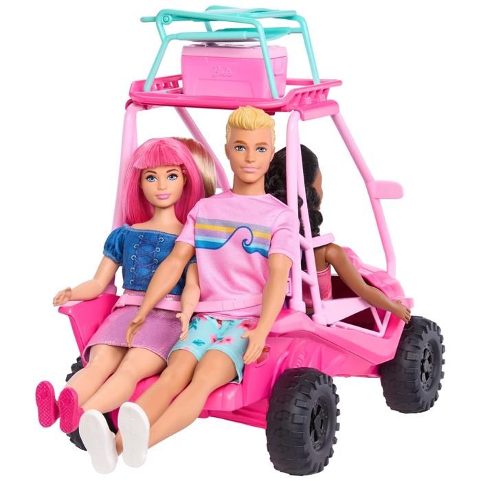 Coffret Buggy Détective Barbie - 4 poupées - Accessoires plage - Rose vif - MATTEL JFV68