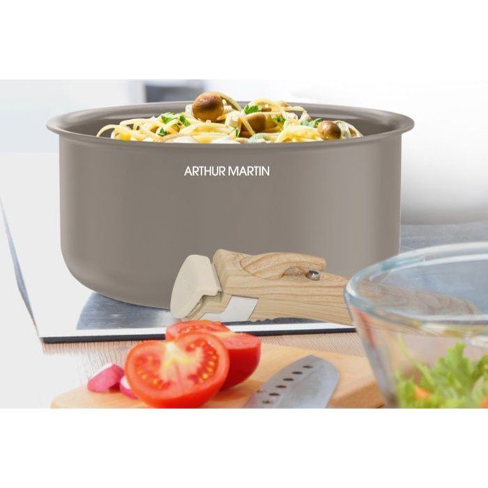 Set de 3 casseroles - Tous feux dont induction - ARTHUR MARTIN - AM1122 - Céramique - Ø 16-18-20 cm + poignée amovible - Taupe