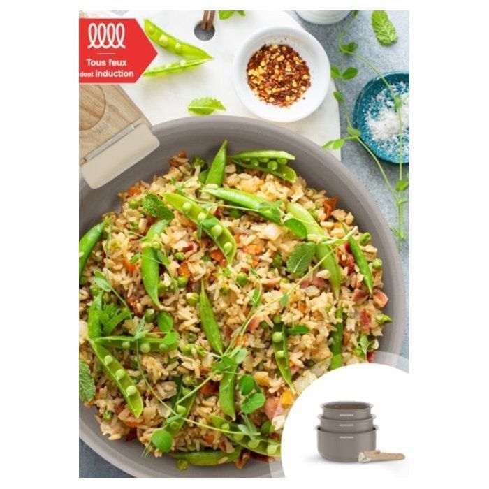 Set de 3 casseroles - Tous feux dont induction - ARTHUR MARTIN - AM1122 - Céramique - Ø 16-18-20 cm + poignée amovible - Taupe