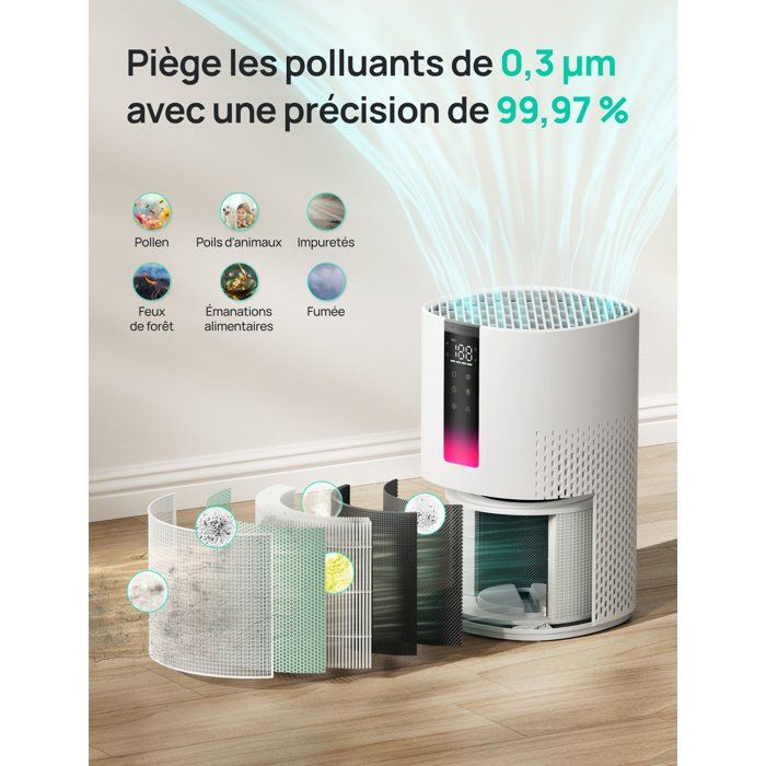 Ionisateur - DREO - Macro AP605S - Renouvellement de l'air jusqu'a 73 m²/h - Ultra-silencieux - Minuterie - Verouillage enfant