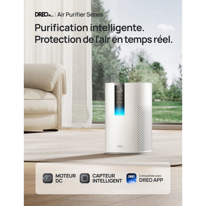 Ionisateur - DREO - Macro AP605S - Renouvellement de l'air jusqu'a 73 m˛/h - Ultra-silencieux - Minuterie - Verouillage enfant