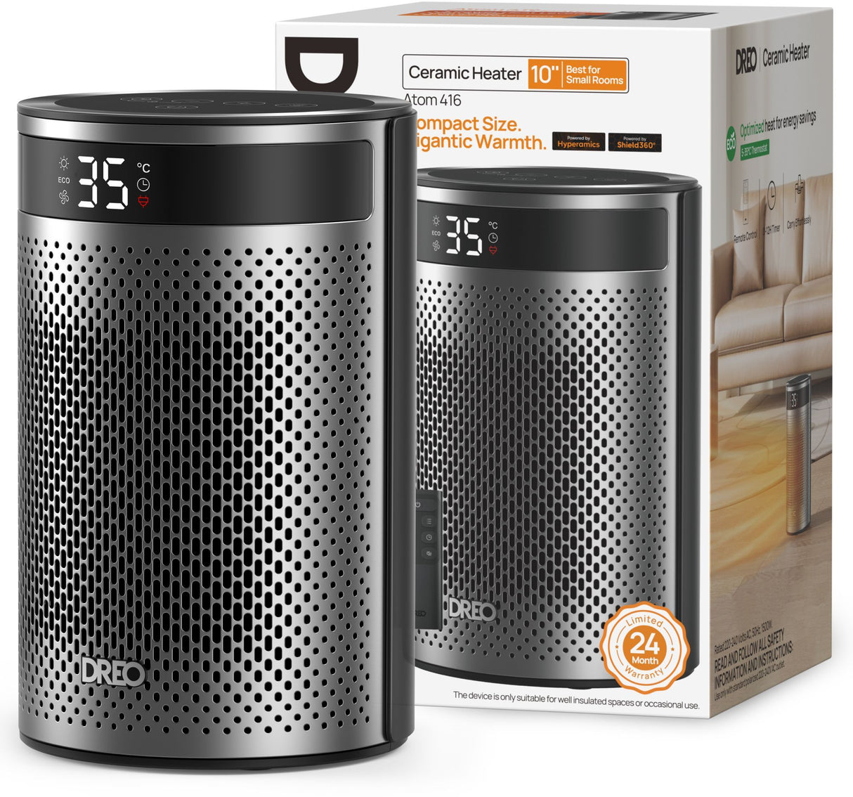 Chauffage d'appoint - Hyper-céramique - 1500 W - Dreo - Atom 416 - Colonne - Noir