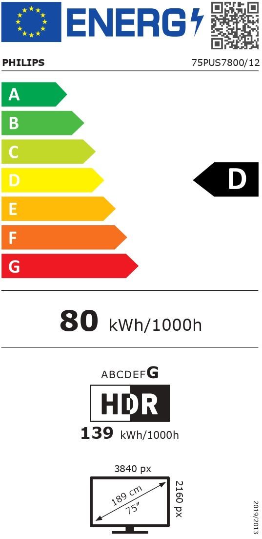 Philips 75PUS7800 - TV QLED 75 (189 cm) - 4K UHD 3840x2160 - HDR10+ - Smart TV - 3xHDMI