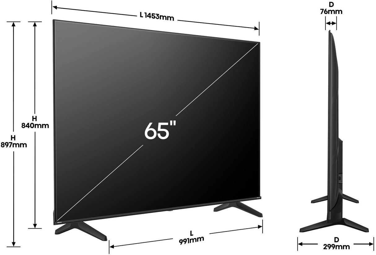 Hisense 65A6Q - TV LED 65 (164 cm) - 4K UHD 3840x2160 - HDR10+ - TV connecté - 3xHDMI 2.1 - WiFi