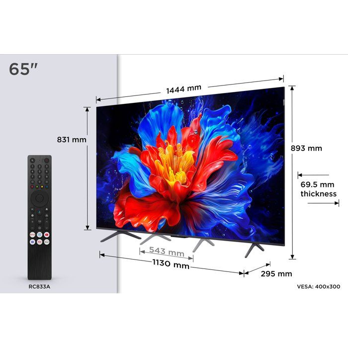 TCL 65P8K - TV QLED 65 (165 cm) - 4K UHD 3840x2160 - 144 Hz - Dolby Vision - Google TV - 4xHDMI 2.1 - WiFi