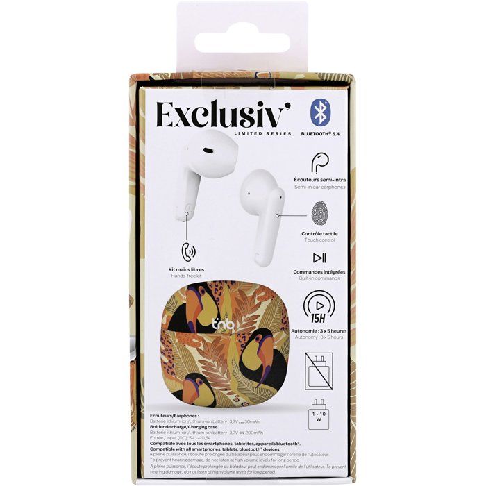 Ecouteurs sans fil - T'nb - Exclusiv' - TOUCAN - Boîtier de charge inclus - Bluetooth - Autonomie 12h - Jaune/orange