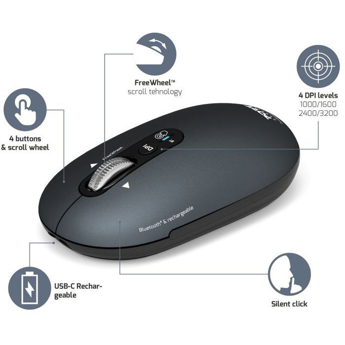 Souris sans fil - PORT Designs - 910501 PURE - Bluetooth - Rechargeable - Gris anthracite