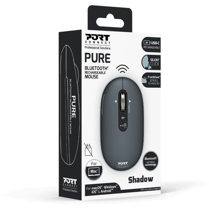 Souris sans fil - PORT Designs - 910501 PURE - Bluetooth - Rechargeable - Gris anthracite