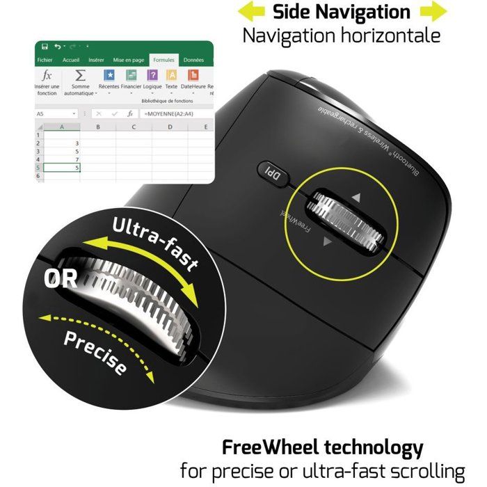 Souris sans fil - PORT Designs - 910204 ERGO AUDITOR - Bluetooth & 2.4 GHz - Rechargeable - Noir