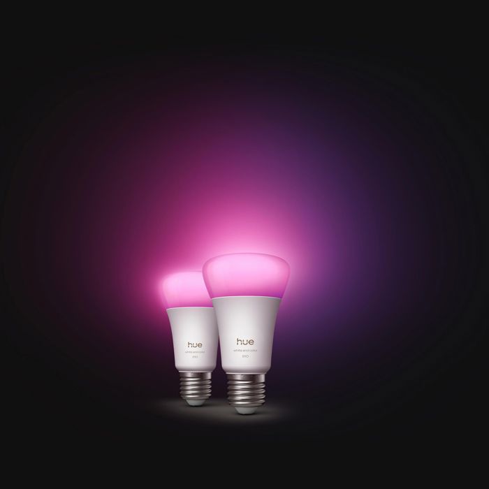 Pack de 2 ampoules LED connectées A60 - PHILIPS HUE - Lumiere blanche et colorée - Culot E27 - 6W - 1000-2000k - 810 lumens