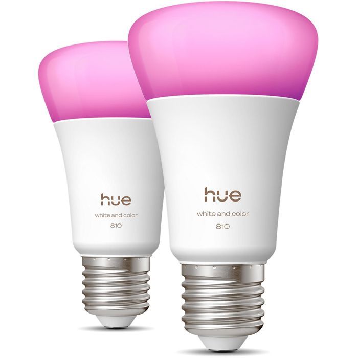 Pack de 2 ampoules LED connectées A60 - PHILIPS HUE - Lumiere blanche et colorée - Culot E27 - 6W - 1000-2000k - 810 lumens