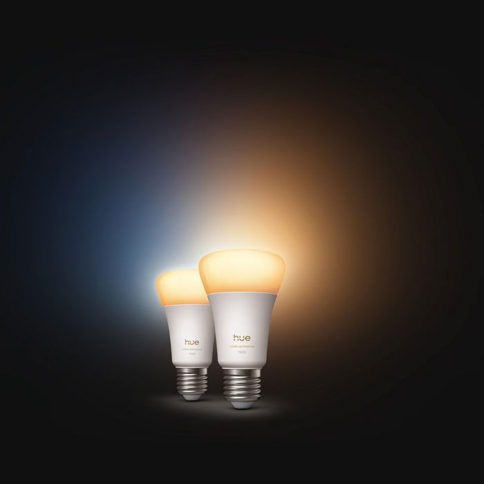 Pack de 2 ampoules LED connectées A60 - PHILIPS HUE - Lumiere blanche chaude - Culot E27 - 8,1W - 1000-2000k - 1100 lumens