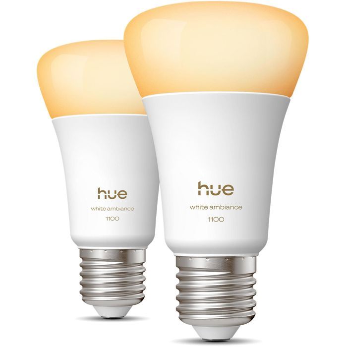 Pack de 2 ampoules LED connectées A60 - PHILIPS HUE - Lumiere blanche chaude - Culot E27 - 8,1W - 1000-2000k - 1100 lumens