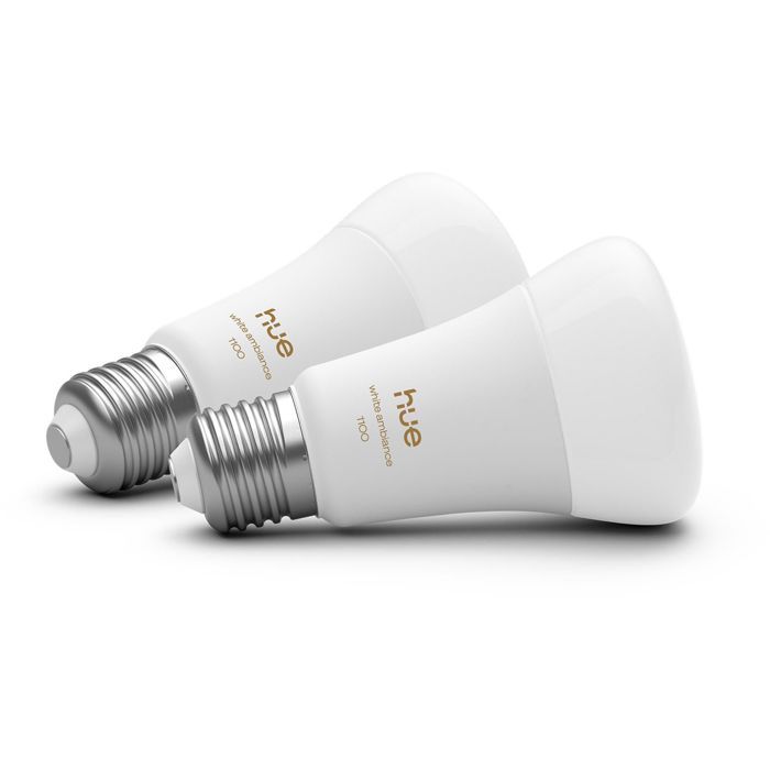 Pack de 2 ampoules LED connectées A60 - PHILIPS HUE - Lumiere blanche chaude - Culot E27 - 8,1W - 1000-2000k - 1100 lumens