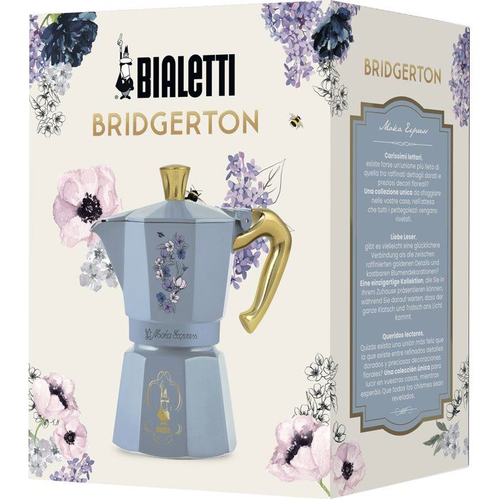 Cafetiere italienne - BIALETTI - Moka express - Collection Birdgerton - 6 tasses - 250 ml - Bleu / Fleurs