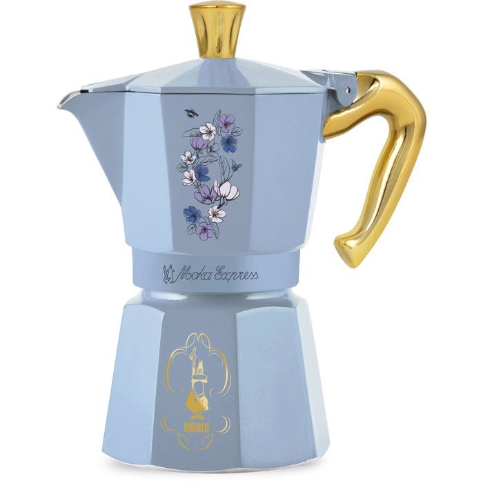 Cafetiere italienne - BIALETTI - Moka express - Collection Birdgerton - 6 tasses - 250 ml - Bleu / Fleurs