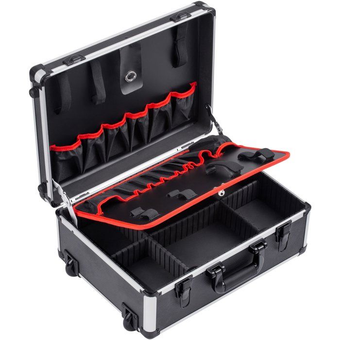 Trolley a outils vide - MEISTER - Alu - 46 x 35 x 19 cm - Compartiments 15 + 6 - Poignée extensible + 2 roulettes