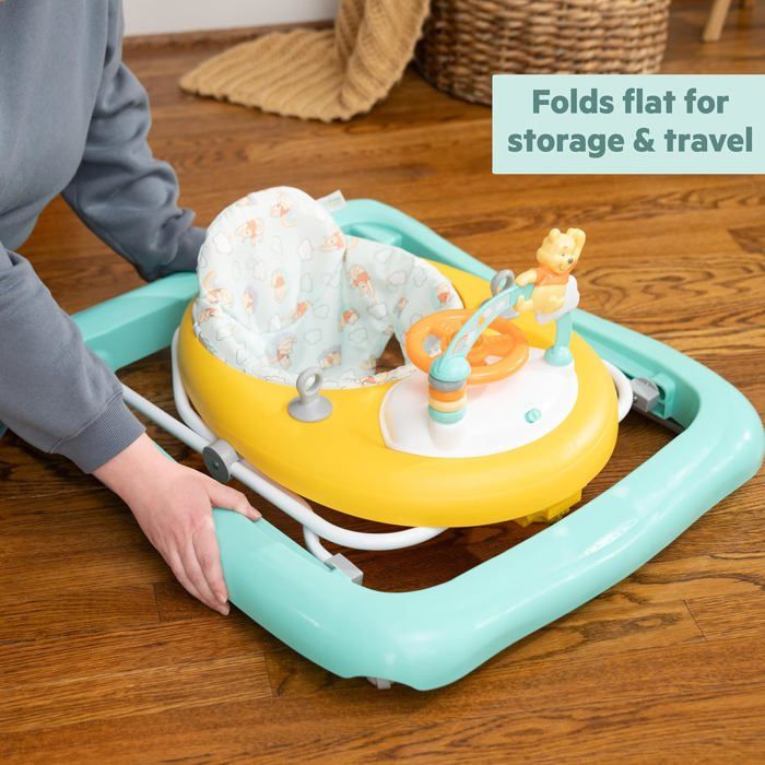 DISNEY BABY -WINNIE- Trotteur bébé évolutif et pliable 2-en-1, Jouet d'éveil amovible intégré, Musique, Lumieres, Hauteur Réglable