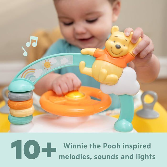 DISNEY BABY -WINNIE- Trotteur bébé évolutif et pliable 2-en-1, Jouet d'éveil amovible intégré, Musique, Lumieres, Hauteur Réglable