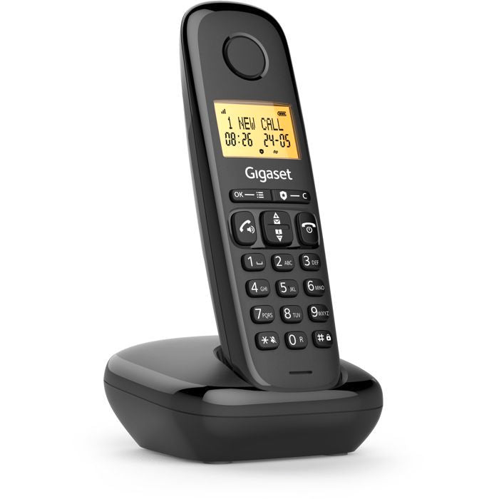 Téléphone fixe - GIGASET - Basic 100 - Mode mains libres - Ecran rétroéclairé - Répertoire 50 contacts - Blocage d'appels - Noir