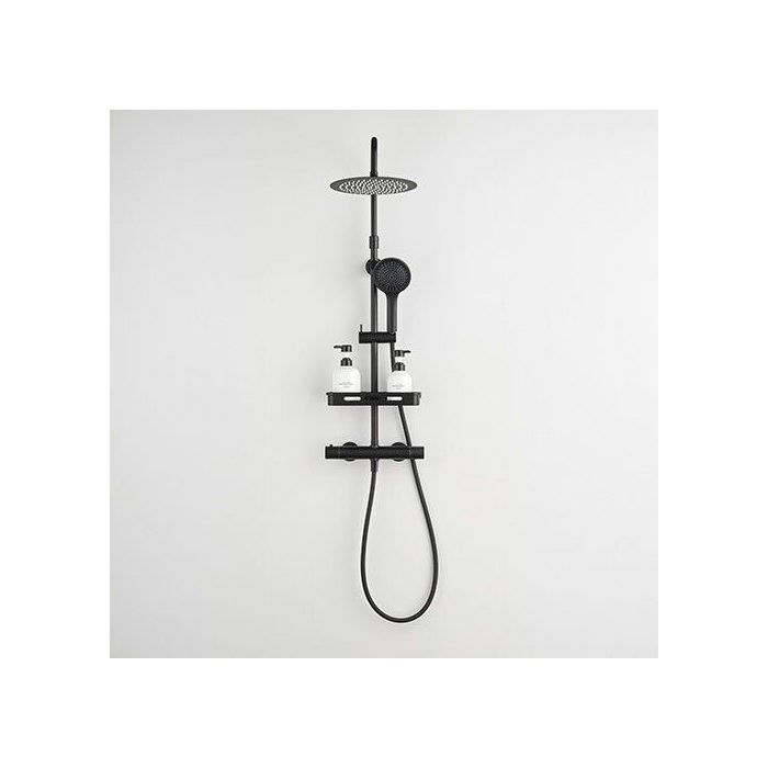Colonne de douche avec mitigeur thermostatique - Edouard Rousseau - Ars Tab - Noir - Douche de tete ronde - Douchette a main