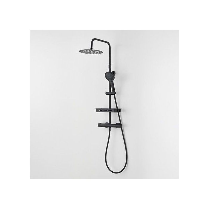 Colonne de douche avec mitigeur thermostatique - Edouard Rousseau - Ars Tab - Noir - Douche de tete ronde - Douchette a main