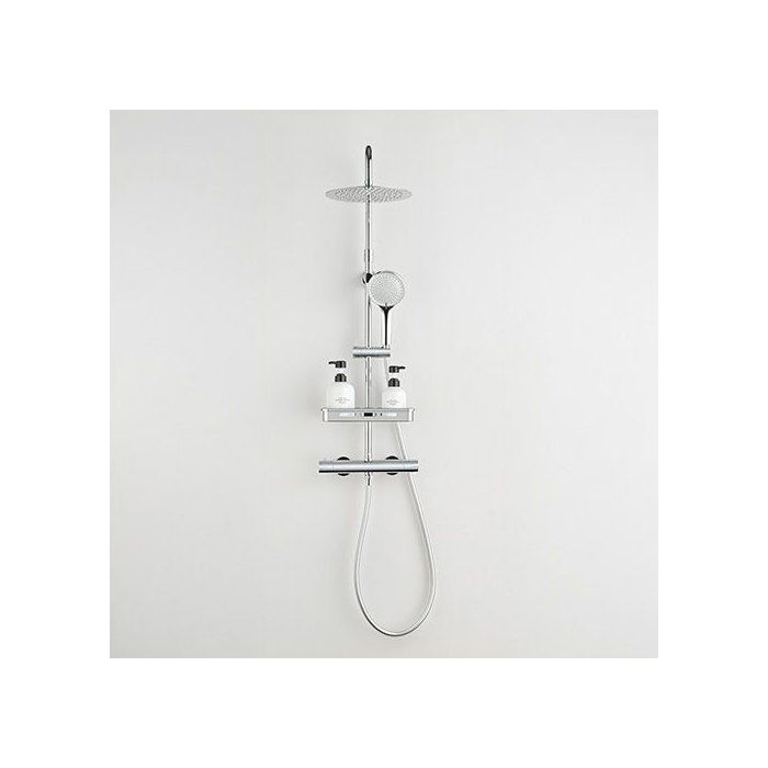 Colonne de douche avec mitigeur thermostatique - Edouard Rousseau - Ars Tab - Chrome - Douche de tete ronde - Douchette a main