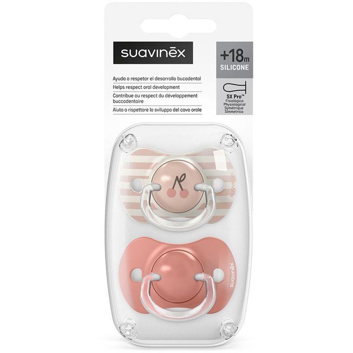 Lot de 2 sucettes symétriques - SUAVINEX - Birdies - SX Pro - 18 mois et plus - Rose