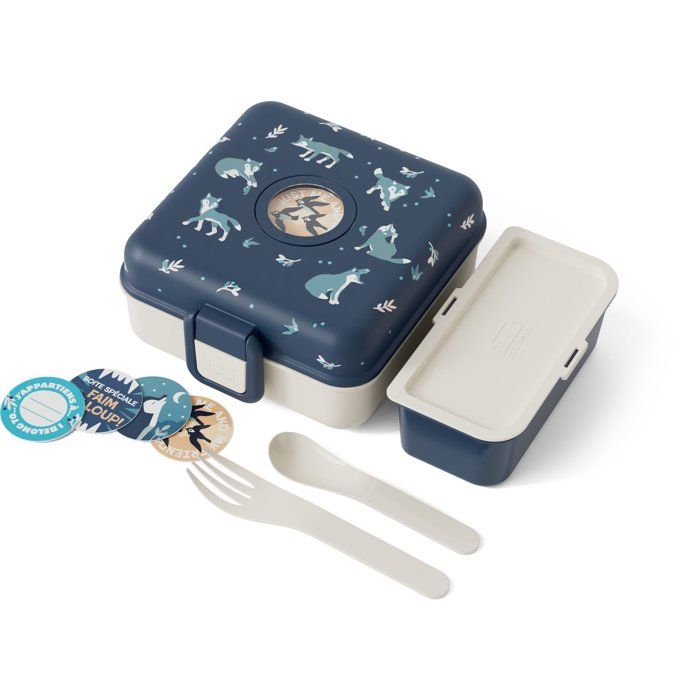 Boite a Sandwich Enfant - MONBENTO - Couverts inclus - Sans BPA - Snacky Wolf
