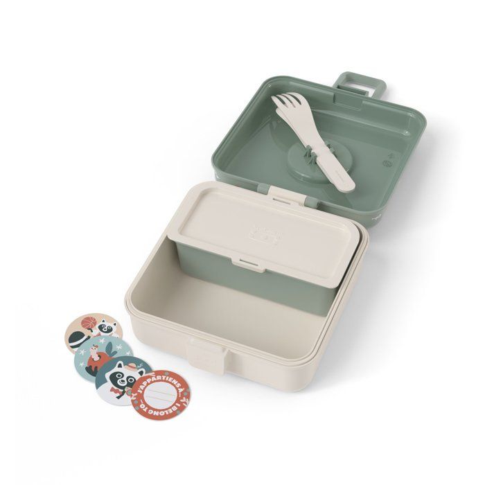 Boite a Sandwich Enfant - MONBENTO - Couverts inclus - Sans BPA - Snacky Raccoon
