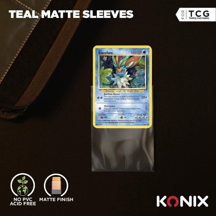 Protege-cartes - Konix - Matte Sleeves 66 x 91 mm compétition - 100 pochettes - Magic The Gathering, Pokémon - Bleu turquoise