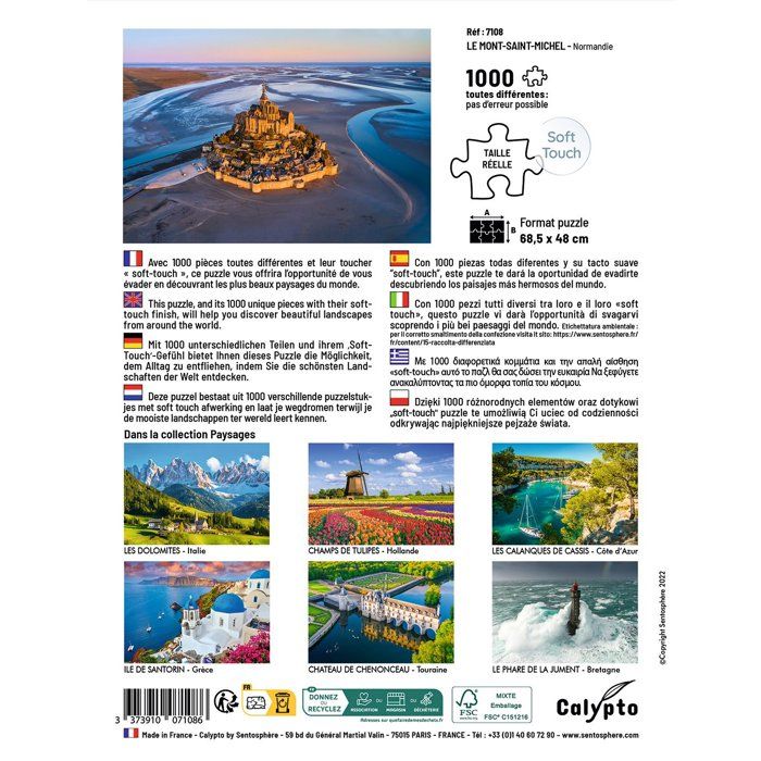 Puzzle - SENTOSPHERE - Calypto - 1000 pieces - Le Mont-Saint-Michel - Normandie - Toucher soyeux - Des 9 ans