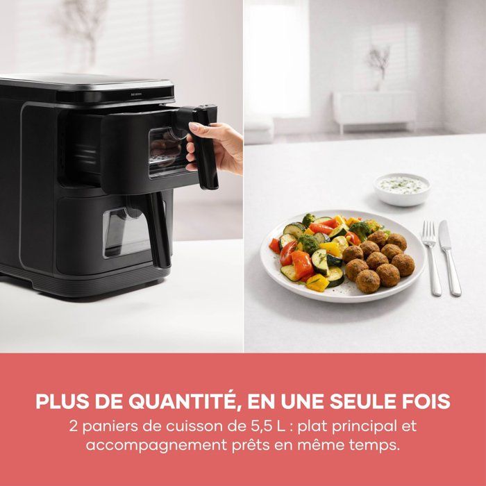 Friteuse sans huile - SEVERIN - AirFryer FR2468 - Capacité 11 L - Double cuve - 9 programmes - Écran tactile - 2600 W