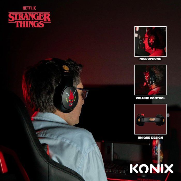 Casque gaming circum-aural - Filaire - Konix - Stranger Things - PC, PS5, Switch 2 et Xbox - Microphone - Câble 1,5 m