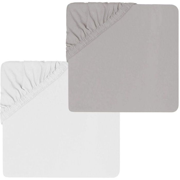 Lot de 2 draps housse - MON PTIT DODO - Jersey 100% coton - 70 x 140 cm - Blanc et gris souris